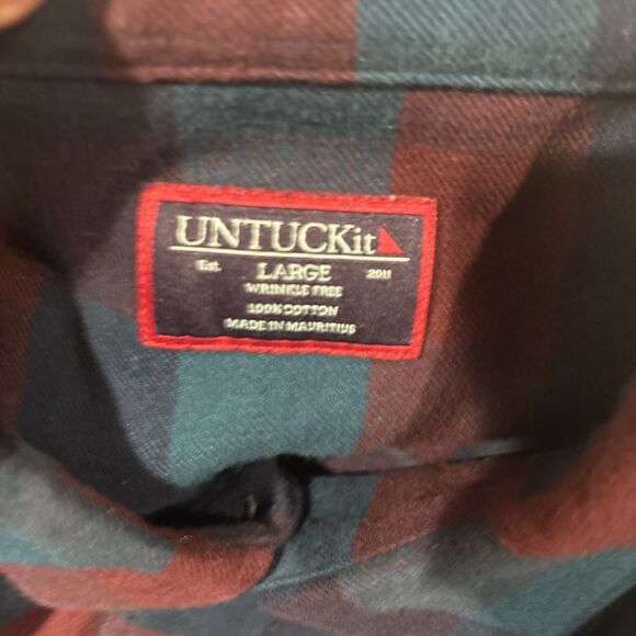 UNTUCKit Button Up Long Sleeve Flannel Plaid Shirt Red Blue Men’s L  Ski Cabin - Picture 8 of 16